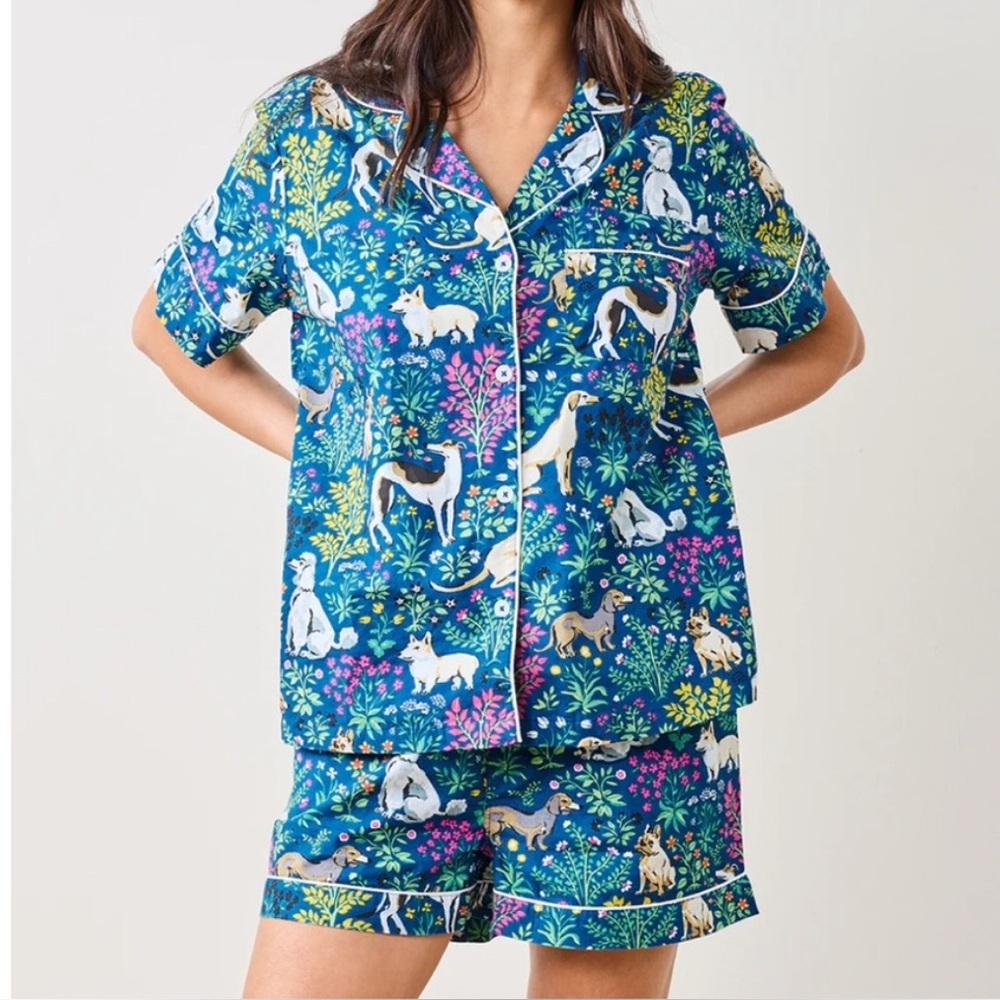Printfresh Blue Floral & Dog-Print Short Pajama Set